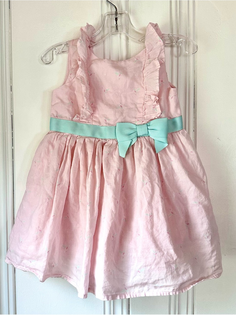 Girls' Pink Ruffled Dress with Mint Bow
